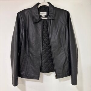 Hannah H Genuine Leather Zip Jacket Womens Size M Black Quilted Lining | Core